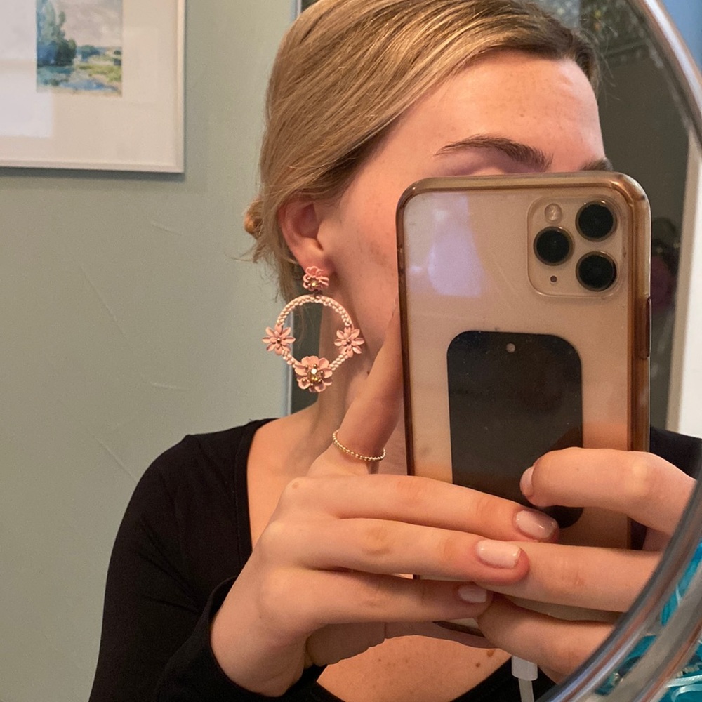 Pink flower earrings
